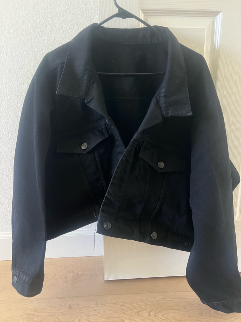 BALENCIAGA Upside Down Oversized Black Denim Jacket Sz34 Demna Era